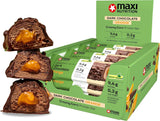 MaxiNutrition Kremowy wegański baton proteinowy z czekoladą, orzeszkami ziemnymi i karmelem 12x45g - wegański baton proteinowy, 18% białka, 8,3g w batonie, niska zawartość cukru (0,9g), bez dodatku cukru, bez sztucznych aromatów