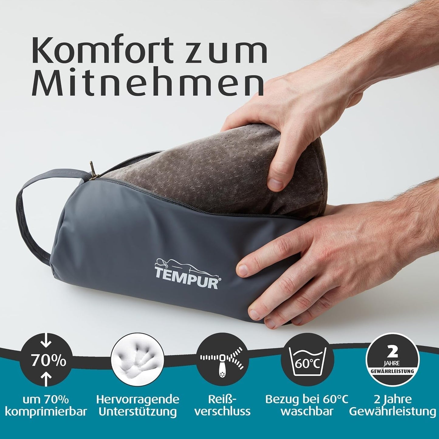 Poduszka podróżna z pianki Memory Foam, ergonomiczna poduszka pod szyję, w zestawie torba do przenoszenia, antracyt, wymiary 25 x 31 x 10/7 cm