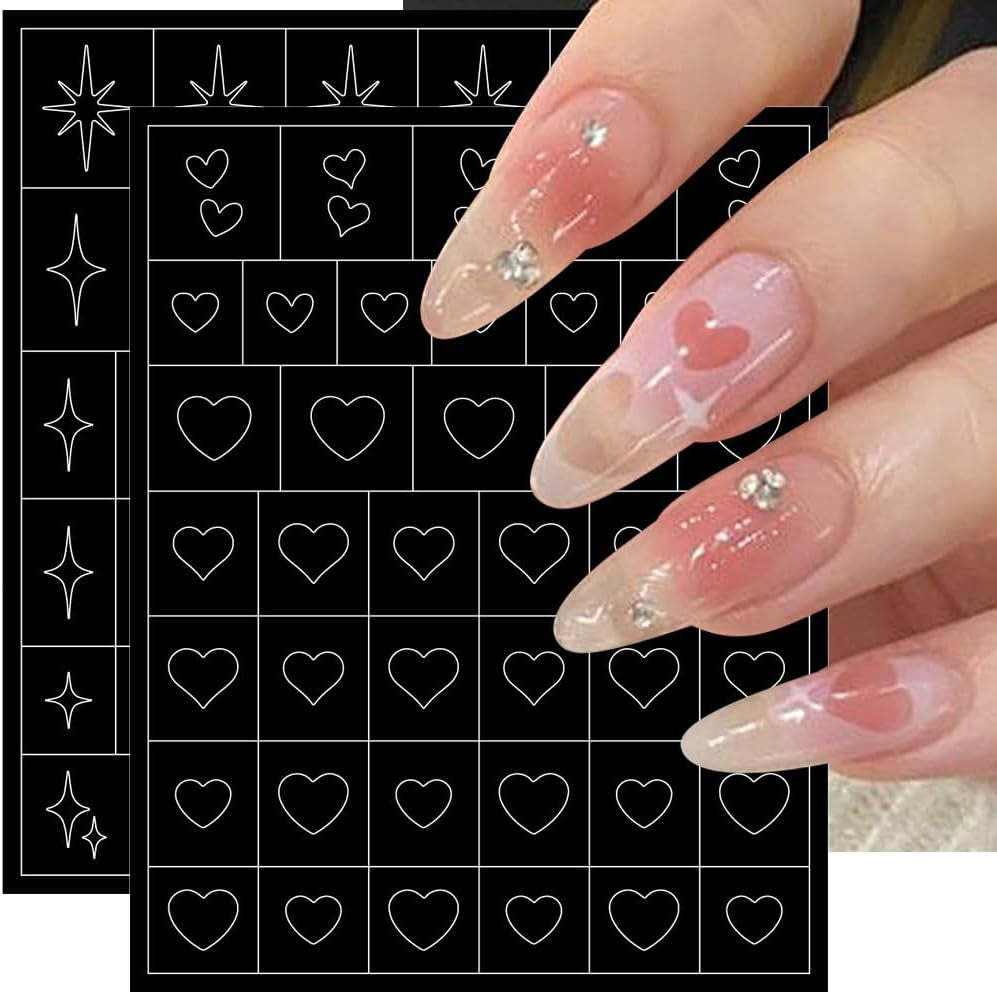 6 arkuszy Szablon aerografu Naklejki na paznokcie, Motyl Płomień Gwiazdy Serce Gwiazdy Naklejki na paznokcie Szablon do drukowania Narzędzie Nail Art Samoprzylepne naklejki dla kobiet Naklejki do zdobienia paznokci