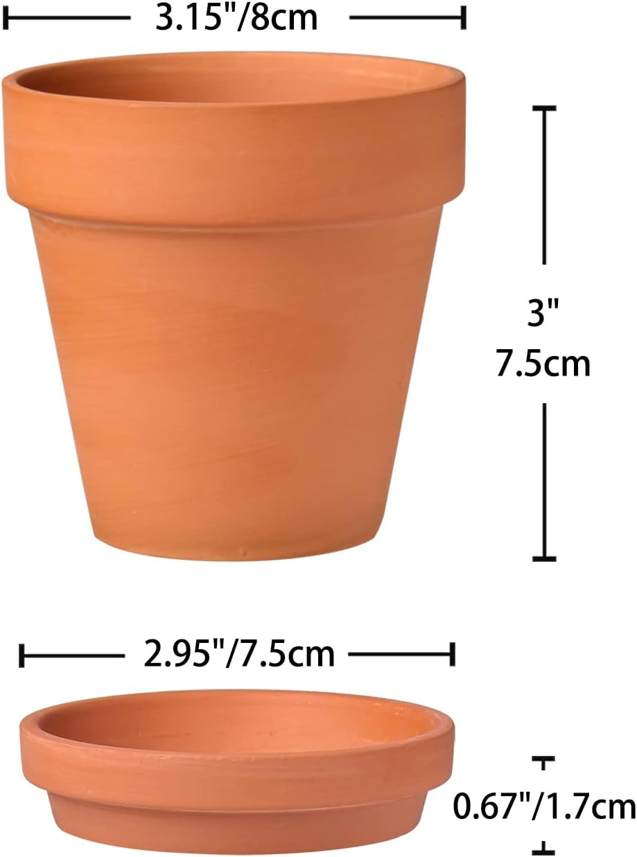 Hollyone 8-częściowy zestaw małych donic z terakoty, okrągłe doniczki gliniane 8x8 cm z płytą i otworem drenażowym, małe doniczki z tacą, soczyste doniczki z terakoty do roślin domowych, donice ceramiczne