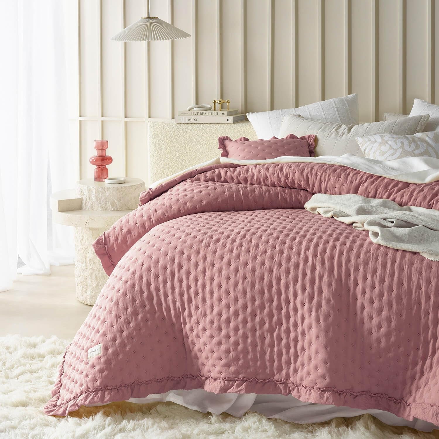 Molly Elegancka narzuta na łóżko w kolorze pudrowego różu 170 x 210 cm Narzuta uniwersalna jako narzuta lub sofa Narzuta na łóżko i sofę Styl koca Idealny jako narzuta Łóżka i koce Besuche den ROOM99-Store Pink 220X240