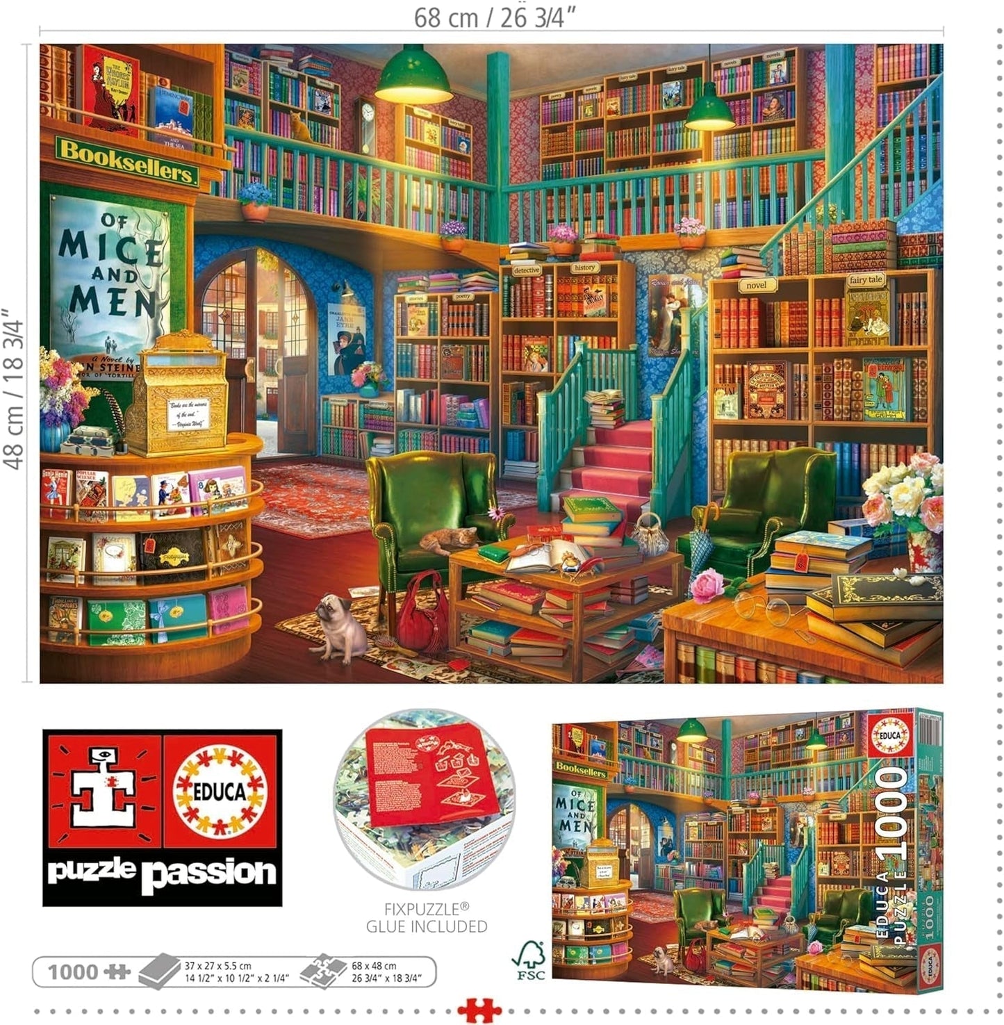 Educa - Puzzle 1000 elementów dla dorosłych | Biblioteka. Wymiary: 68 X 48 cm. Zawiera klej do puzzli Fixpuzzle. Przez 14 lat (19925) Sklep Puzzle Naty