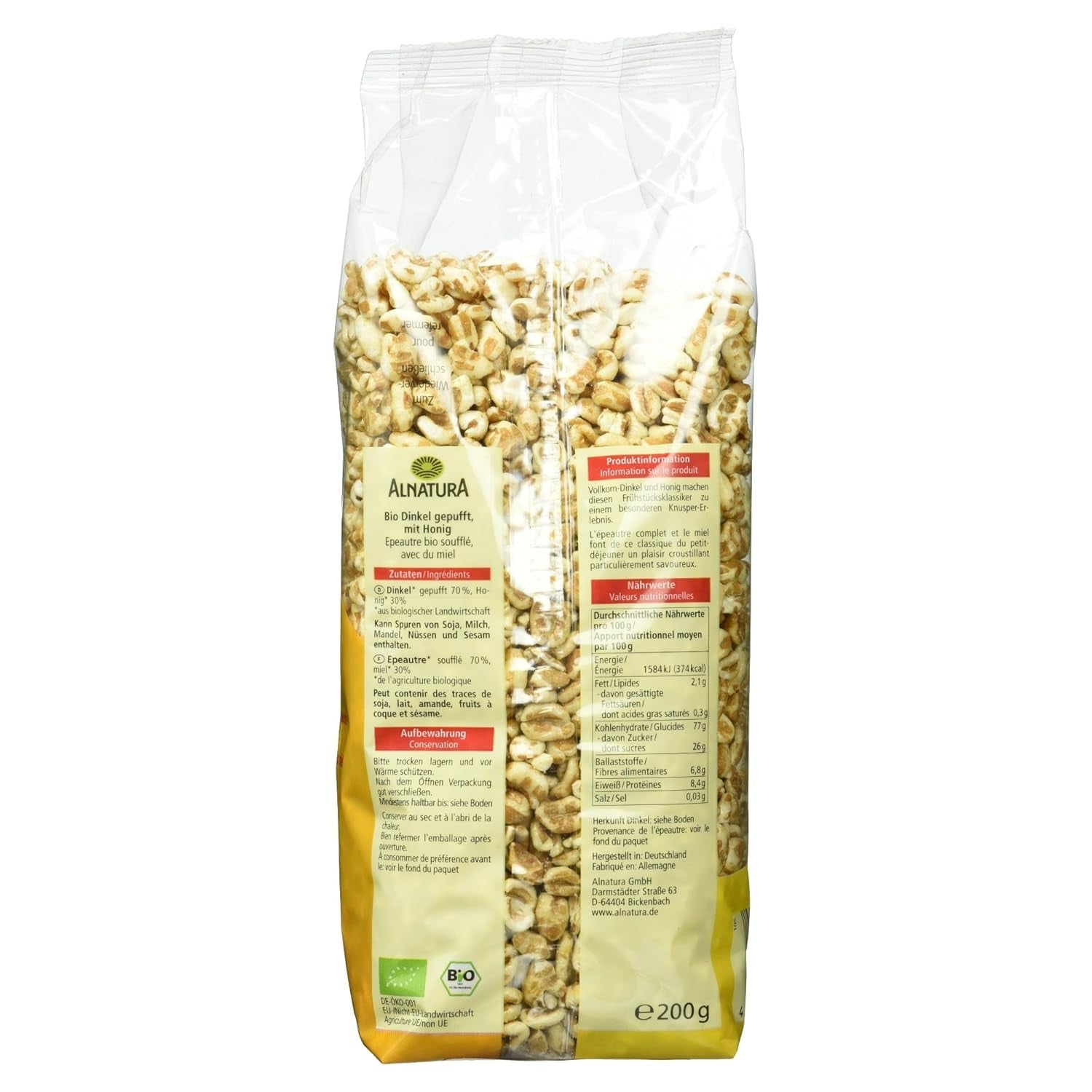 Bio Dinkel Gepuft, 200 g płatków zbożowych Naty Shop