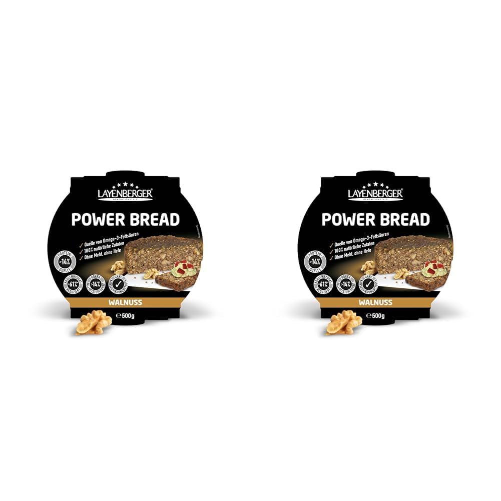 Layenberger Prower Bread Walnut, Eiweiß- Und Ballaststoffquelle, Ohne Konservierungsmittel, Ohne Hefe, Ohne Mehl, Mit 14G Protein Pro 100G, (1 X 500G) Mieszanka do pieczenia i gotowania Naty Shop 500 G (opakowanie 2Er) Orzech