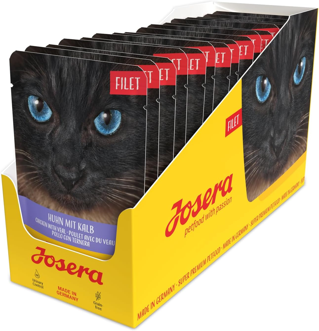JOSERA Filet z kurczaka i cielęciny (16 x 70 g) | Dorosły | Mokra karma premium dla dorosłych kotów | Kurczak i cielęcina z 40% filetem z kurczaka | Bez zbóż | Mokra karma dla kotów w torebce świeżości | Opakowanie 16 sztuk