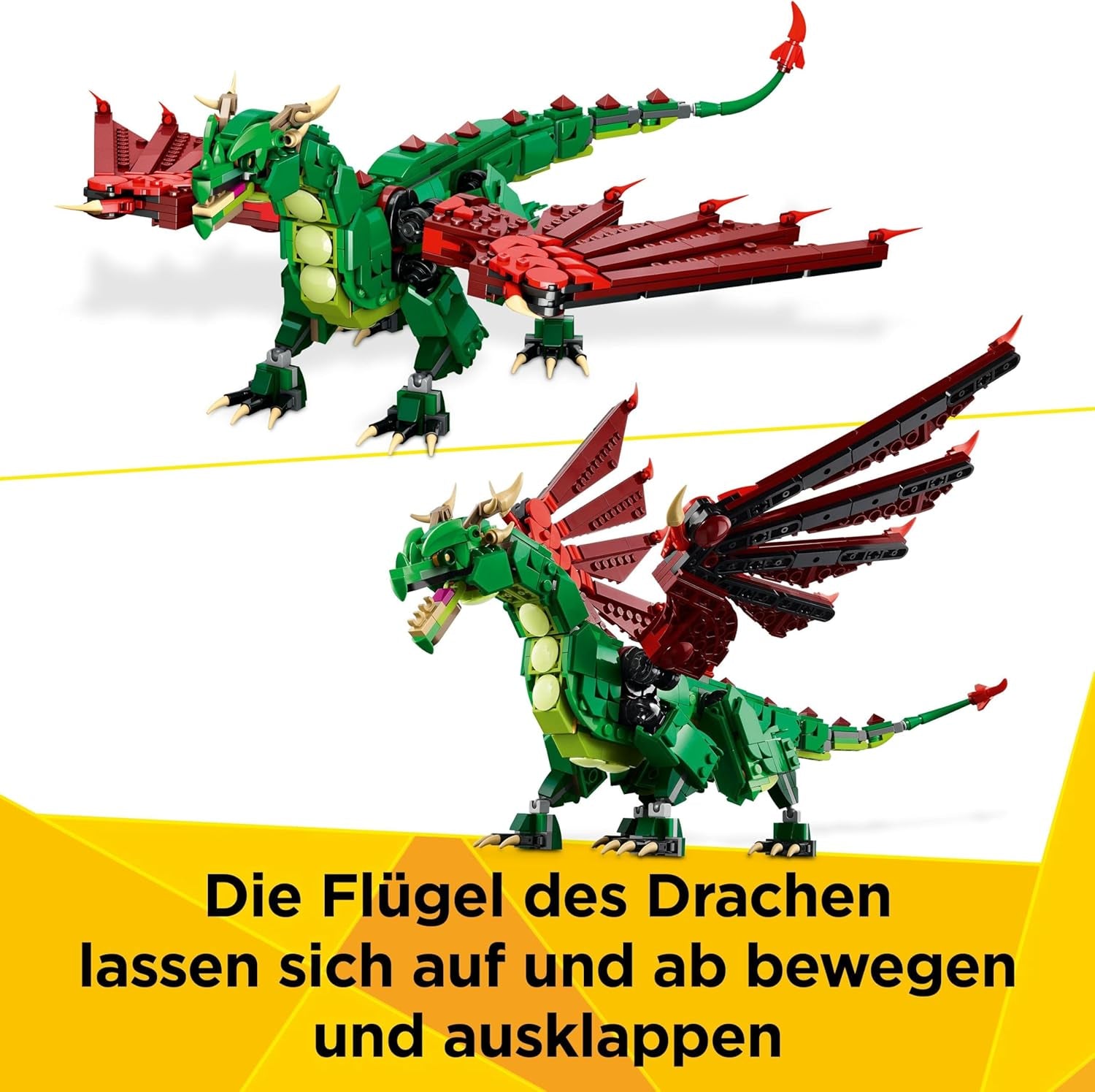 LEGO Creator 3w1 Zielony smok - Zabawka - Możliwość przekształcenia w węża morskiego lub feniksa - Zabawka do budowania zwierząt dla dzieci - Prezent dla chłopców i dziewcząt od 9 lat 31161 Zestawy do budowania Besuche den LEGO-Store