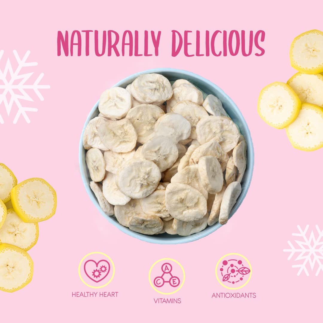 Plasterki banana liofilizowane 100g - chipsy bananowe liofilizowane - owoce suszone liofilizowane - plasterki banana suszonego do dekoracji, przekąsek, koktajli i deserów Produkty suszone Naty Shop