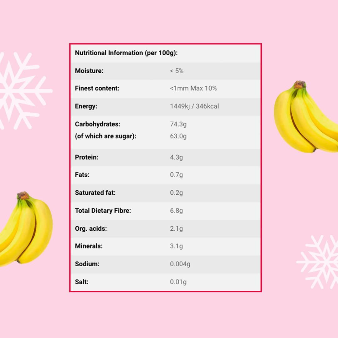 Plasterki banana liofilizowane 100g - chipsy bananowe liofilizowane - owoce suszone liofilizowane - plasterki banana suszonego do dekoracji, przekąsek, koktajli i deserów Produkty suszone Naty Shop