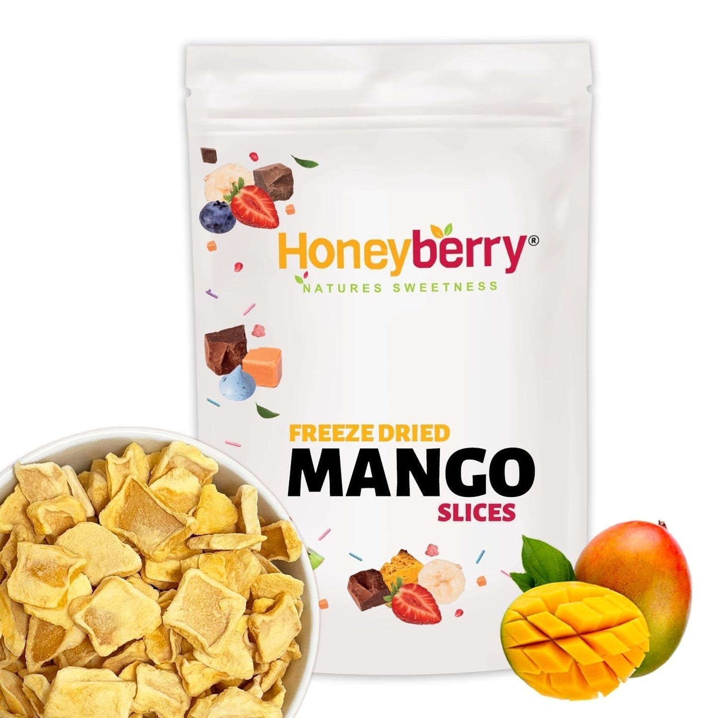 Mango liofilizowane plastry 100g - chipsy z mango liofilizowane - owoce suszone liofilizowane - owoce liofilizowane, mango suszone do dekoracji, przekąsek, koktajli, deserów Produkty suszone Naty Shop 100G