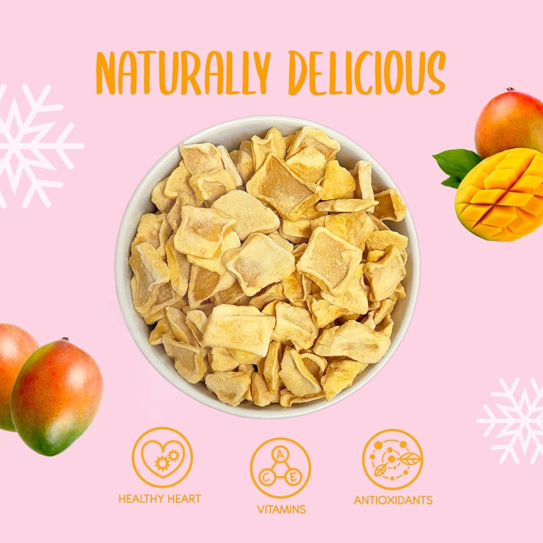 Mango liofilizowane plastry 100g - chipsy z mango liofilizowane - owoce suszone liofilizowane - owoce liofilizowane, mango suszone do dekoracji, przekąsek, koktajli, deserów Produkty suszone Naty Shop