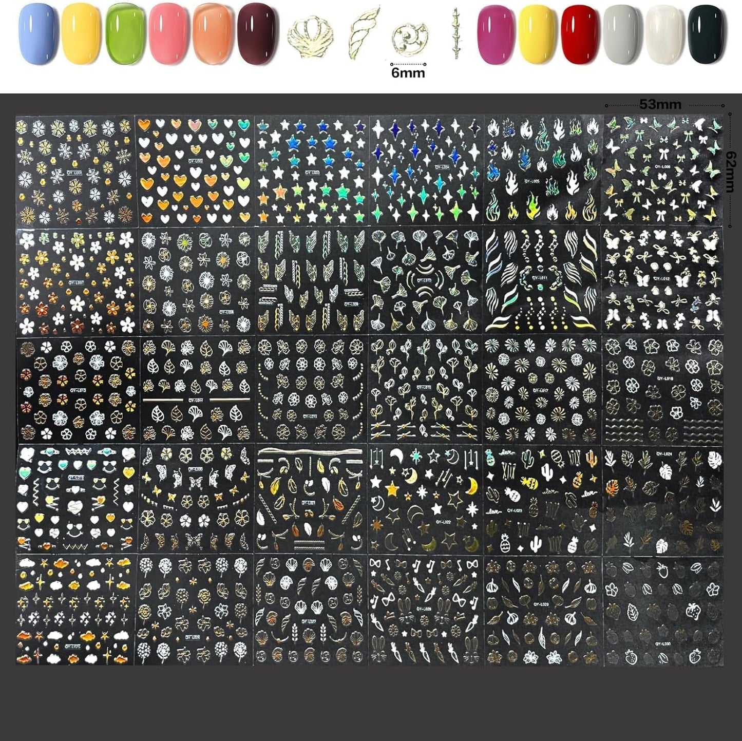 3D Nagelsticker Aurora 30 Blatt Gold Nail Art Naklejka Selbstklebend Nagelaufkleber Holografisches Stern Herz Dekoration Nageldesign Zubehör