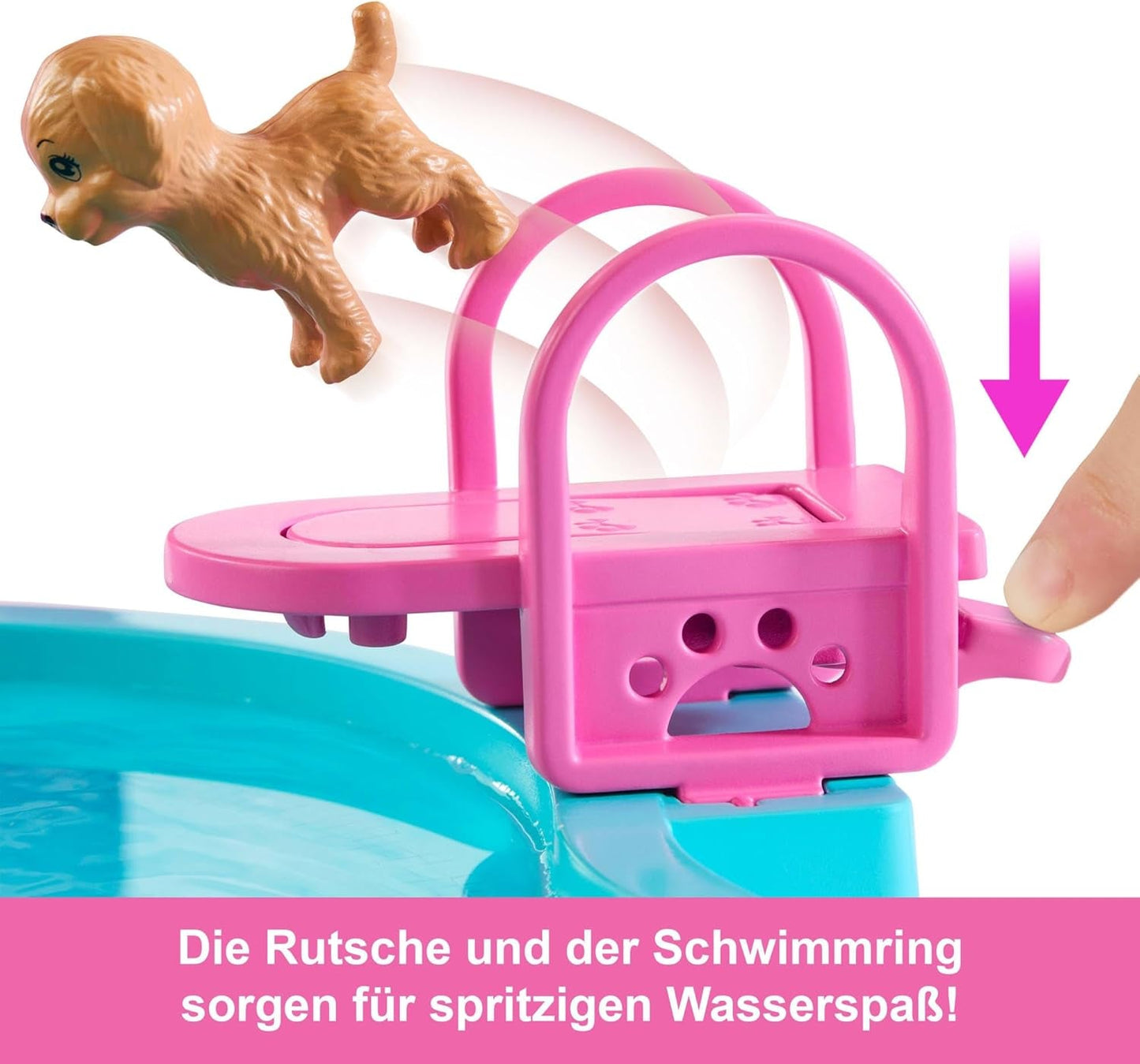 Zestaw Barbie Dream Pool z sześcioma obszarami do zabawy, w tym zjeżdżalnią i jacuzzi, a także ponad 20 akcesoriami, takimi jak zwierzak, kółka do pływania i inne, JKG83