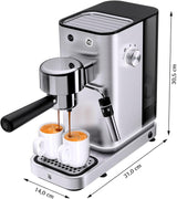 Ekspres do kawy WMF Lumero, kolba, 1400 watów, kolba, 3 wkładki, na 1-2 filiżanki espresso, w tym na kapsułki, 15 barów, uchwyt na kubek, spieniacz do mleka, stal nierdzewna matowa