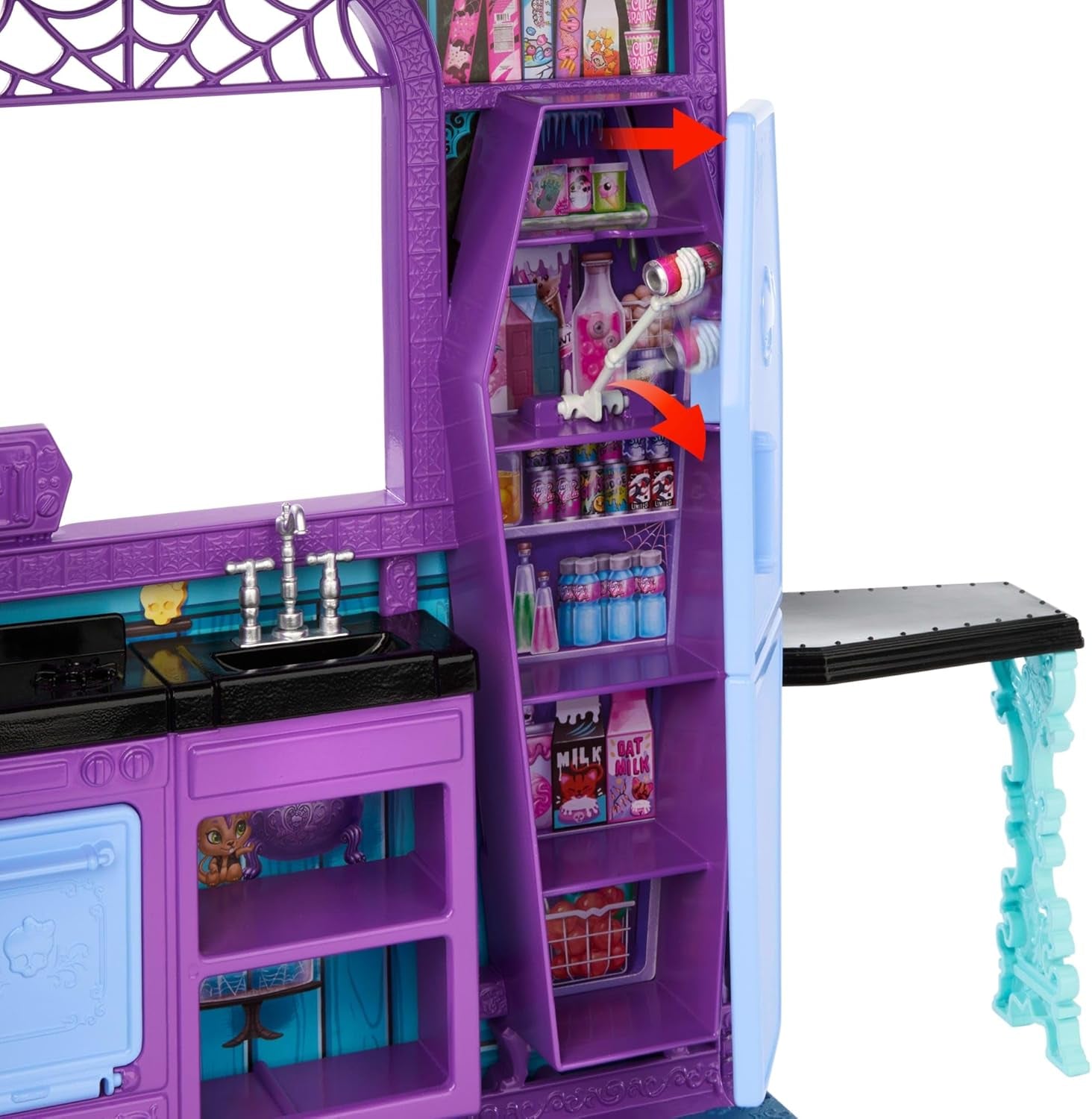 Hotelowy domek dla lalek Monster High Buh-tique, składany zestaw ze strasznymi niespodziankami w każdym pokoju i ponad 13 zestawów do zabawy, w tym meble i akcesoria, JBF16