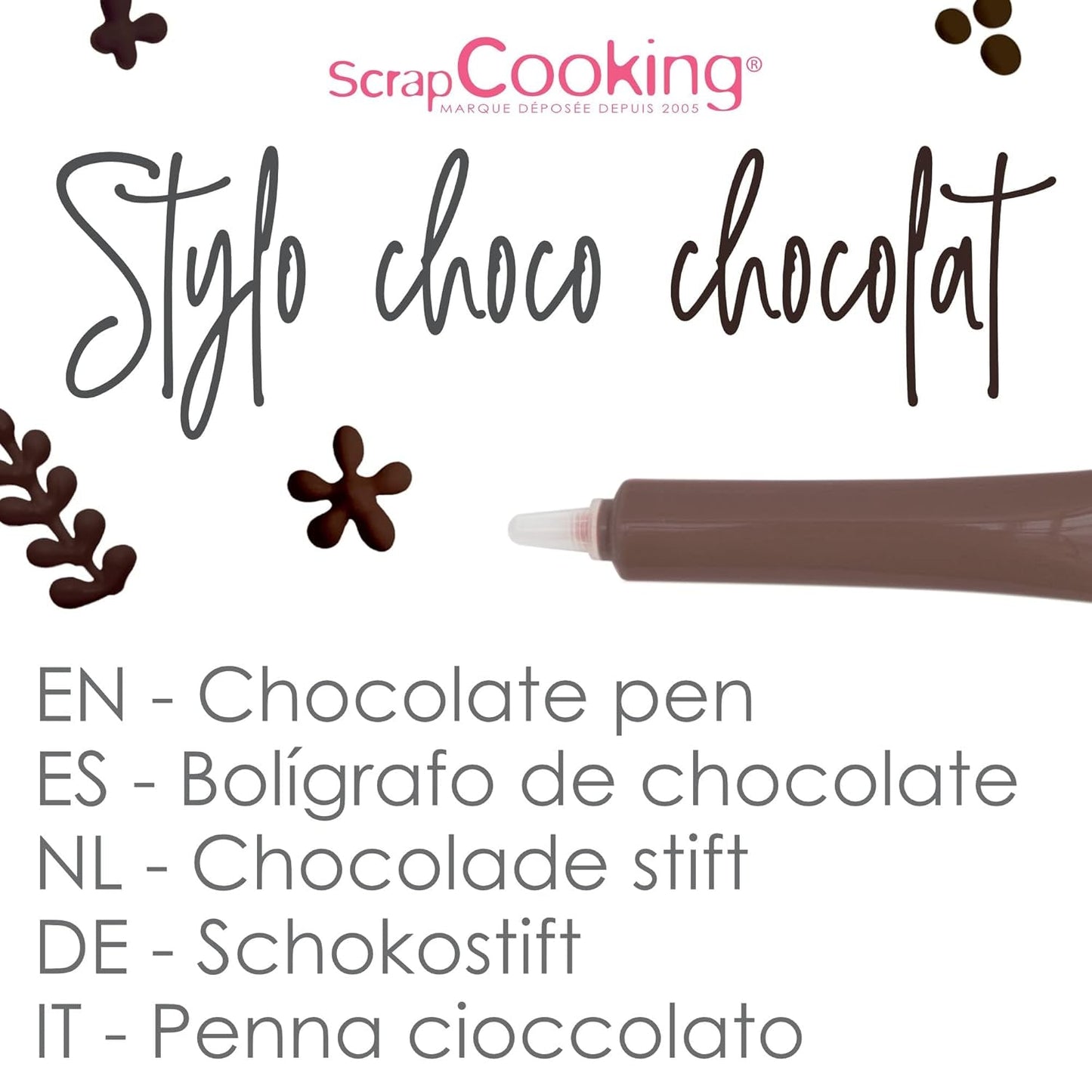 Scrapcooking - Długopis brązowy czekoladowy - Czekoladowy cukier do pisania 25 g - Jadalny dekoracyjny długopis cukrowy - Pisanie i rysowanie - Etykietowanie Fondant, Lukier, Ciasta - 6801