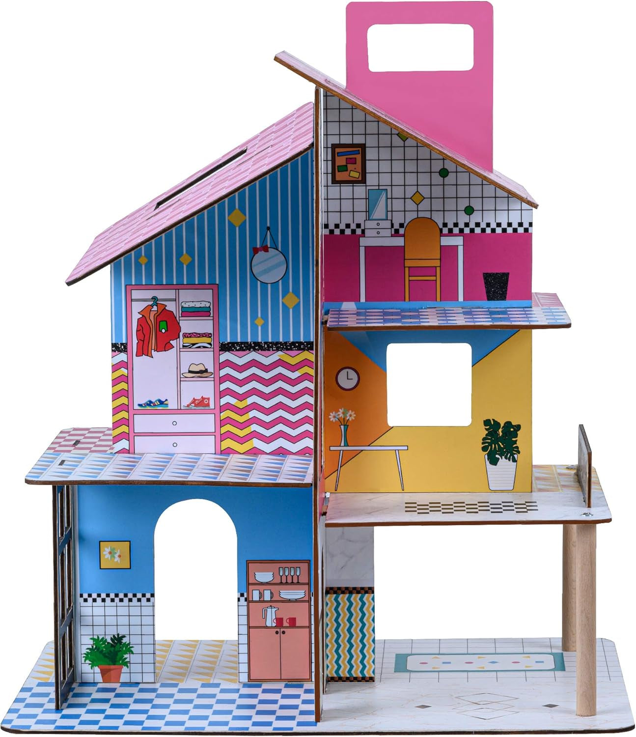 Olivia'S Little World 360 drewniany domek dla lalek dla dzieci 3,5 "lalek i 12 akcesoriów Multicolor TD-13260C domki dla lalek Naty Shop