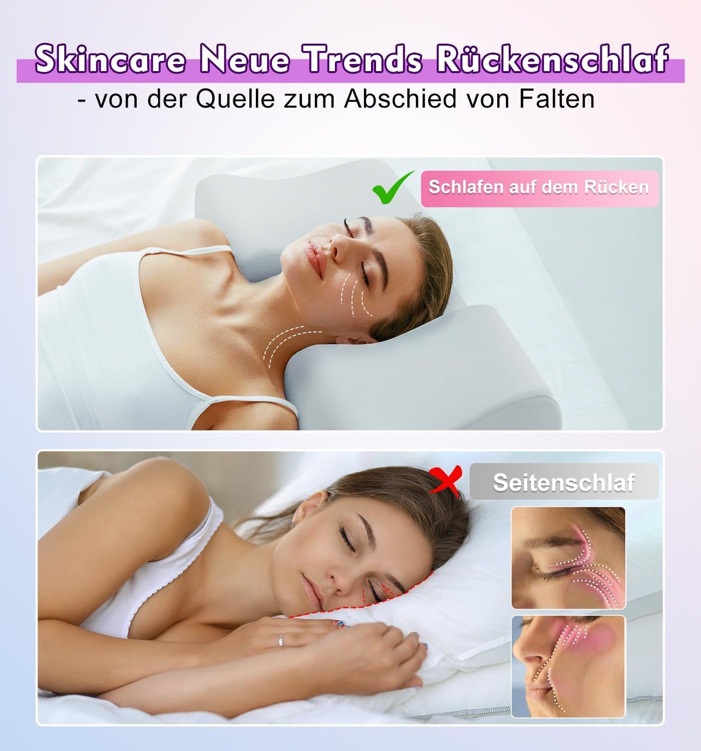 Hydomi Poduszka przeciwzmarszczkowa 2 w 1 Anti-Aging Beauty Pillow Ortopedyczna poduszka podtrzymująca szyję Ból szyi i ramion Poduszka z pianki memory, która utrzymuje głowę prosto Poduszki ortopedyczne szyjki macicy Naty Shop