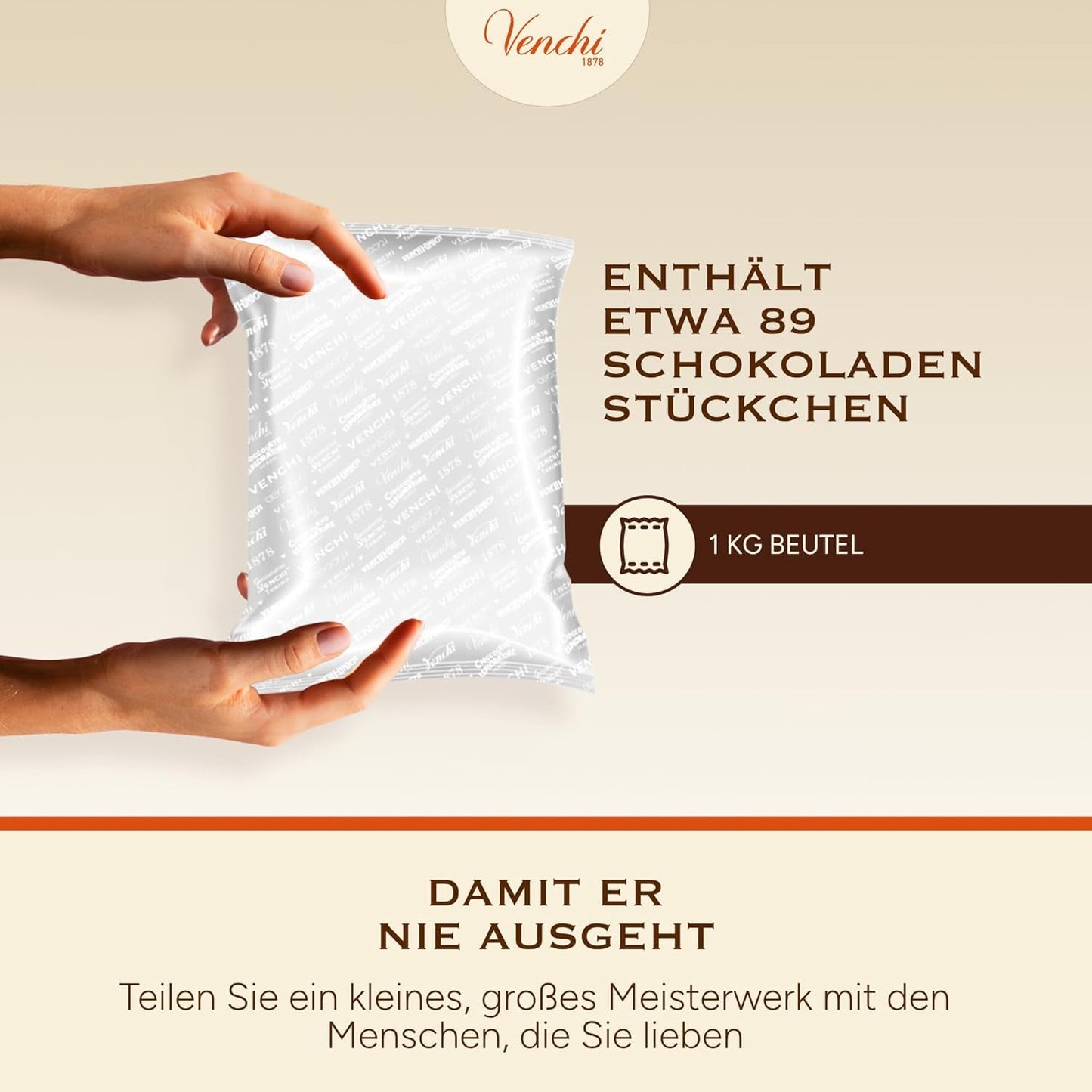 Venchi - Cremini 1878 - Czekolada trójwarstwowa z giandują z pastą mleczno-migdałową „Piemontese Hazelnuts ChOG”, 1 kg, bezglutenowa, bez barwników i konserwantów