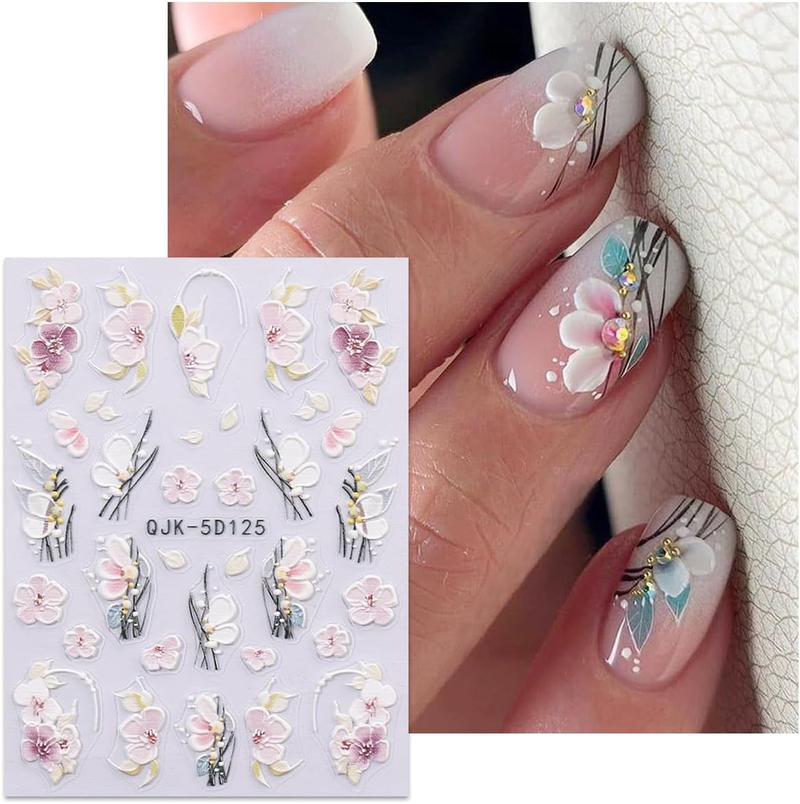 JMEOWIO 3D Nagelsticker Blumen Nail Art Naklejka Selbstklebend Nagelaufkleber 5D Stereoskopisch Frühling Sommer Dekoration Nageldesign Zubehör 4 Blatt