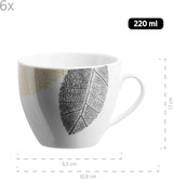 MĘSER 931215 Pięknie zdobiony zestaw zastawy stołowej dla 6 osób, łączony serwis 30 sztuk, o kształtach bezramowych, porcelana, biały