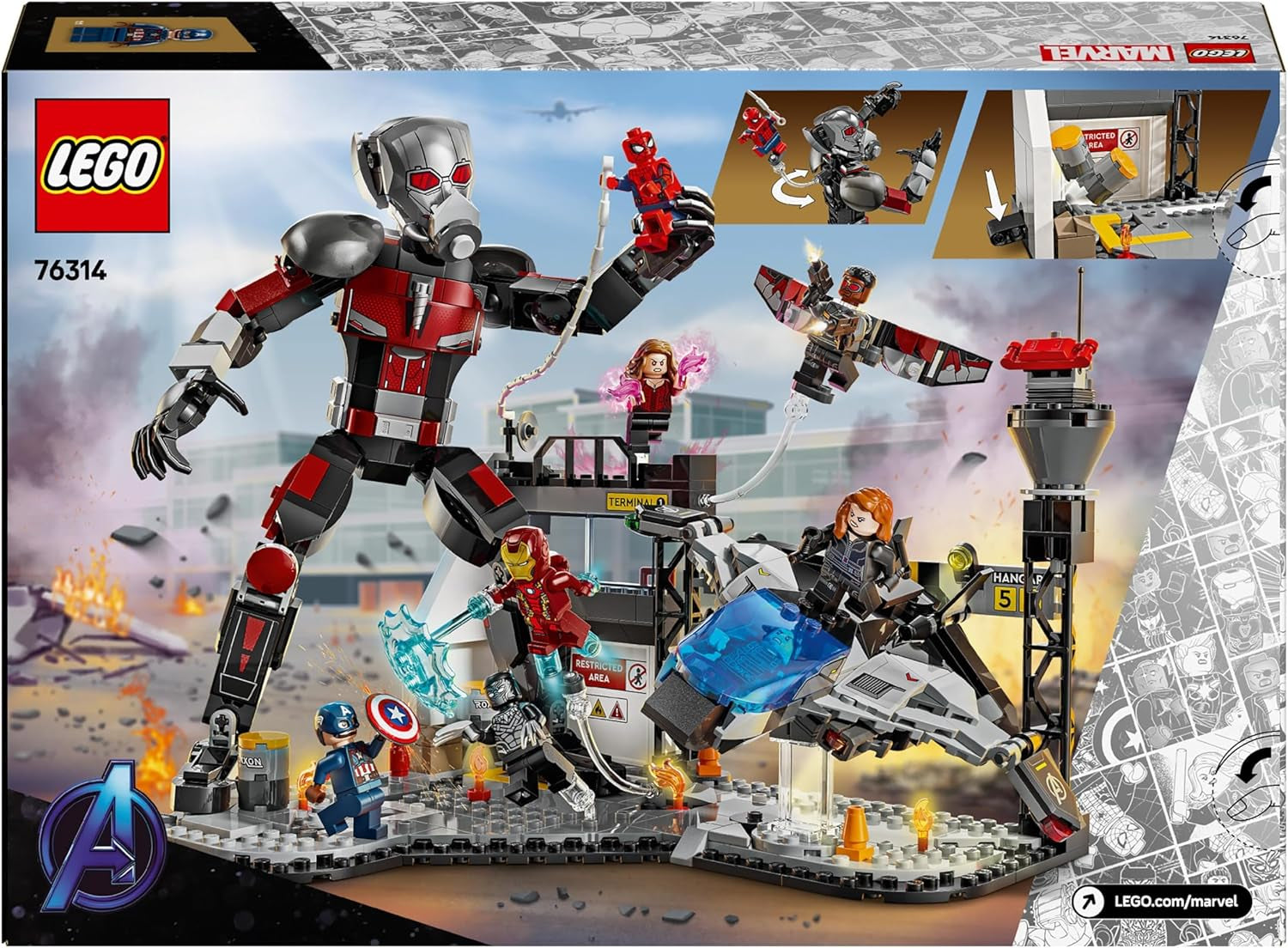 LEGO Marvel Kapitan Ameryka: Pojedynek w wojnie secesyjnej — Zestaw superbohaterów z 8 minifigurkami — Zabawkowy zestaw do budowania i zabawy samolotem — prezent dla chłopców i dziewcząt 76314 Zestawy do budowania Kup w sklepie LEGO