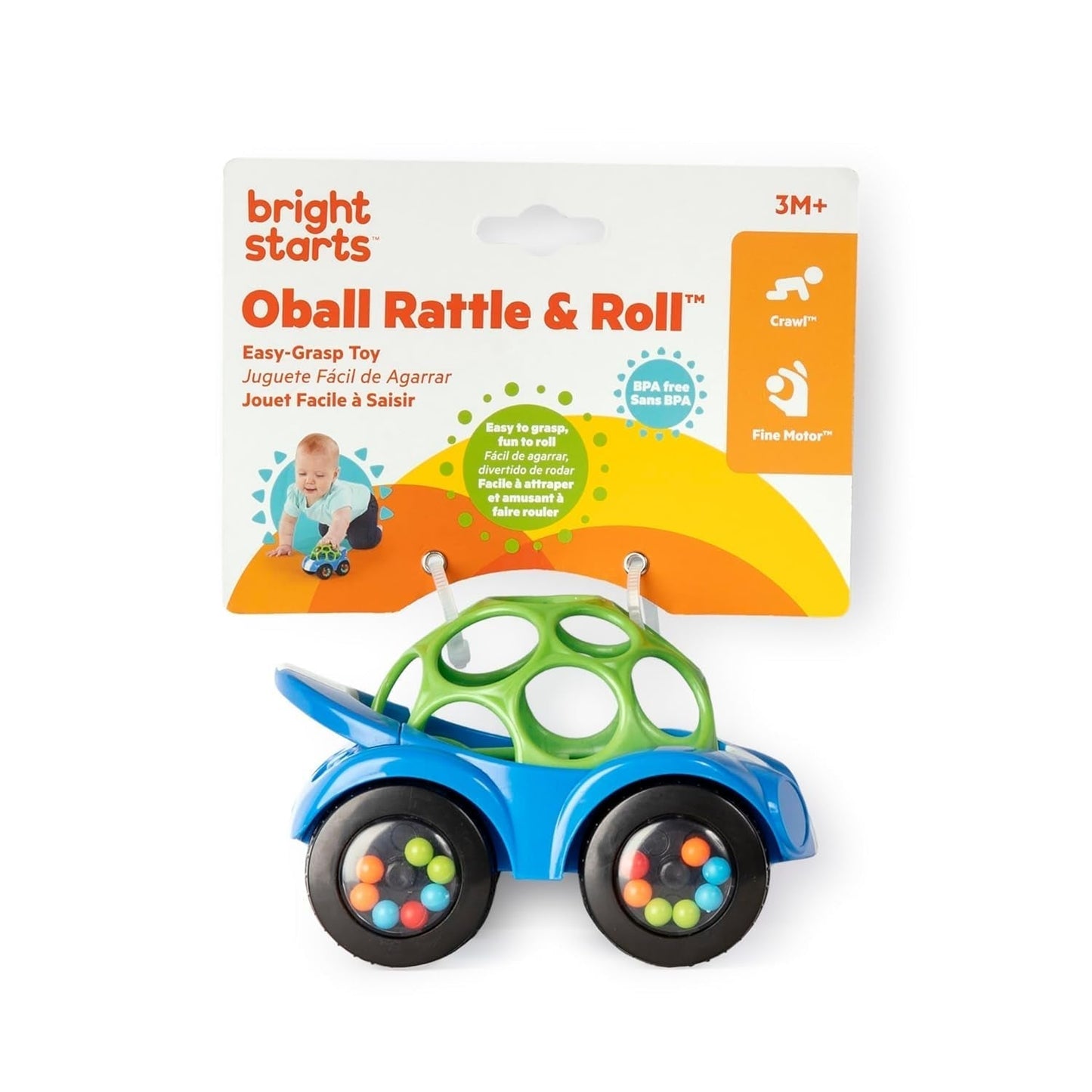 Bright Starts, Oball, Grzechotka Autko, Zielono-Niebieskie Zabawki Dla Dzieci Sklep Naty