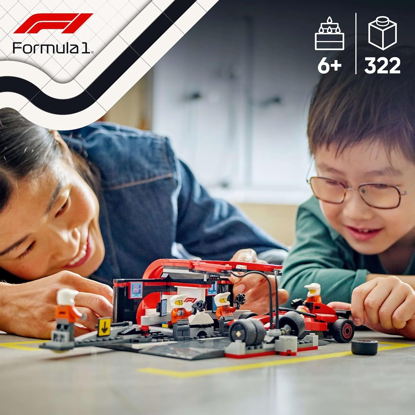 LEGO City Pit Stop F1 z zespołem i Ferrari Speedster - Zestaw pit stopu Formuły 1 z 1 kierowcą wyścigowym i 4 mechanicznymi minifigurkami - Zabawkowy samochód wyścigowy dla chłopców i dziewcząt w wieku 6+ - 60443 Zestawy do budowania Beuche den LEGO-Store