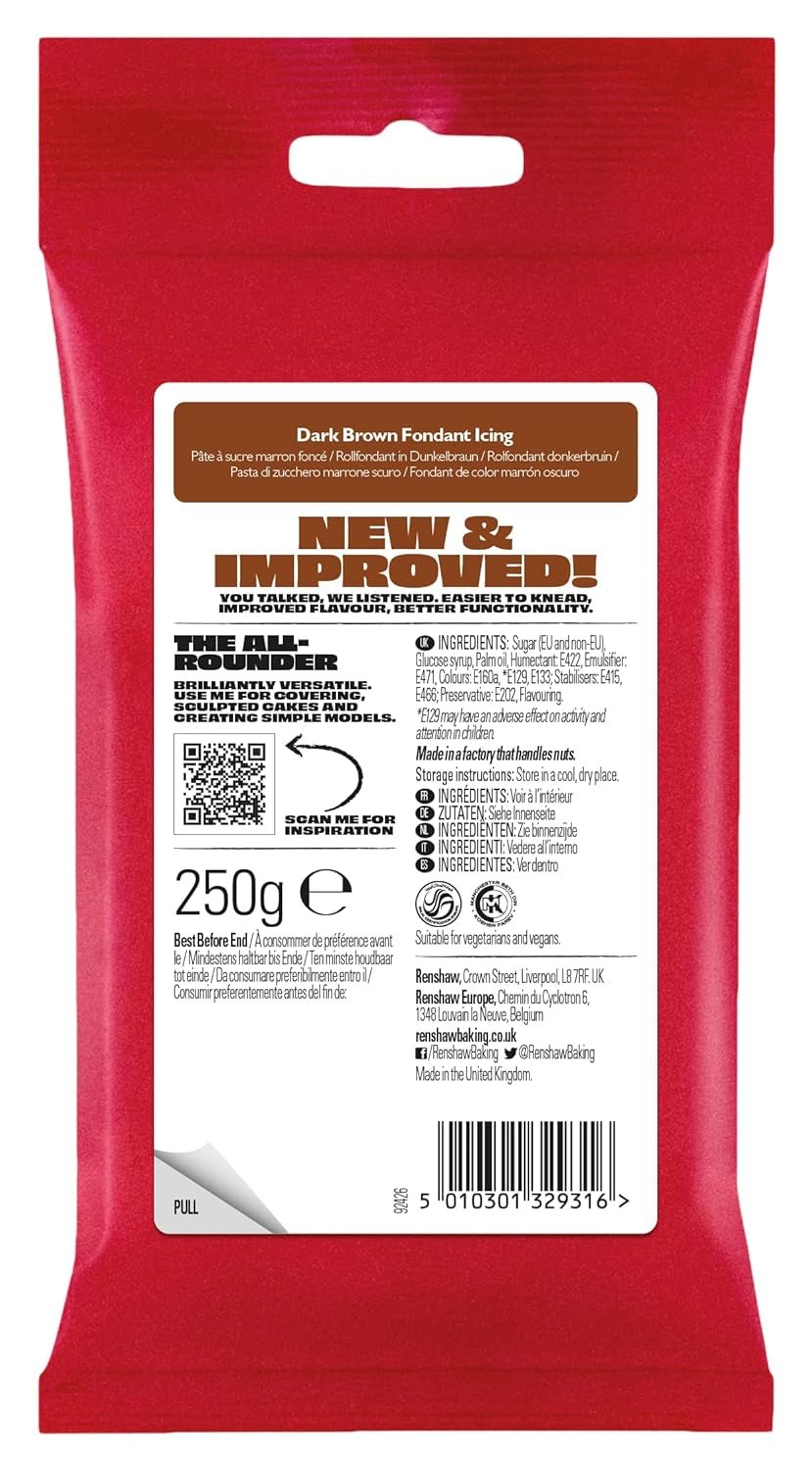 Fondant ciemnobrązowy 250 g - Gotowy do smarowania, idealny do polewania i dekorowania ciast, babeczek i ciasteczek - ciemny brąz - 250 g Pasta cukrowa Naty Shop