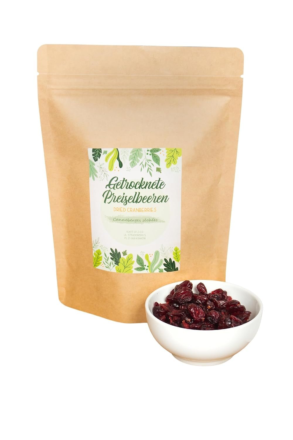 FOOD&WOOD® Żurawina suszona cała 500g | Suszona żurawina | Jakość 1A | Naturalnie słodki | idealny jako przekąska, w jogurcie lub do pieczenia | bez dodatku cukru | Suche | niesiarkowany. Naty Shop produkty suszone 500 G