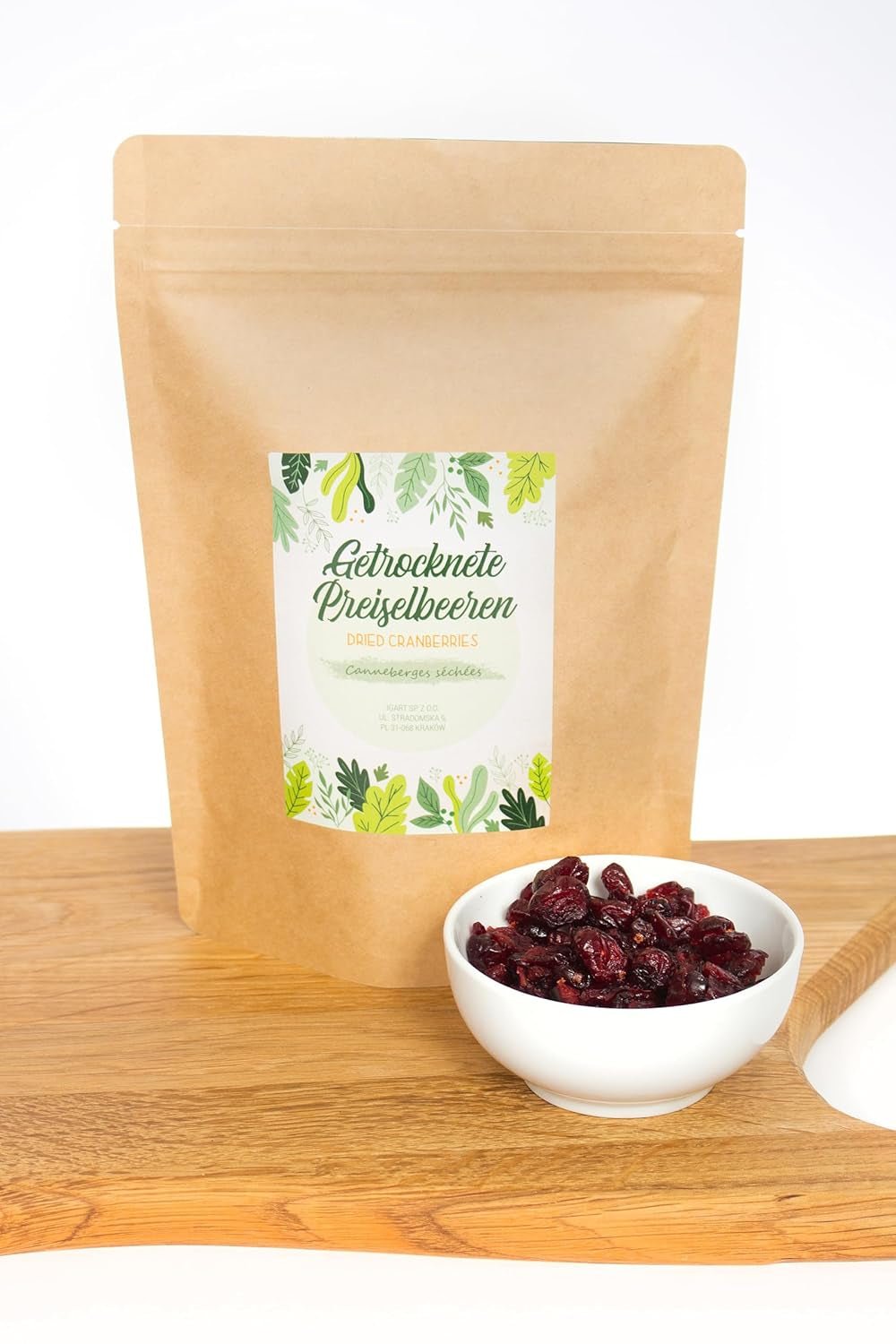 FOOD&WOOD® Żurawina suszona cała 500g | Suszona żurawina | Jakość 1A | Naturalnie słodki | idealny jako przekąska, w jogurcie lub do pieczenia | bez dodatku cukru | Suche | niesiarkowany. Naty Kup produkty suszone