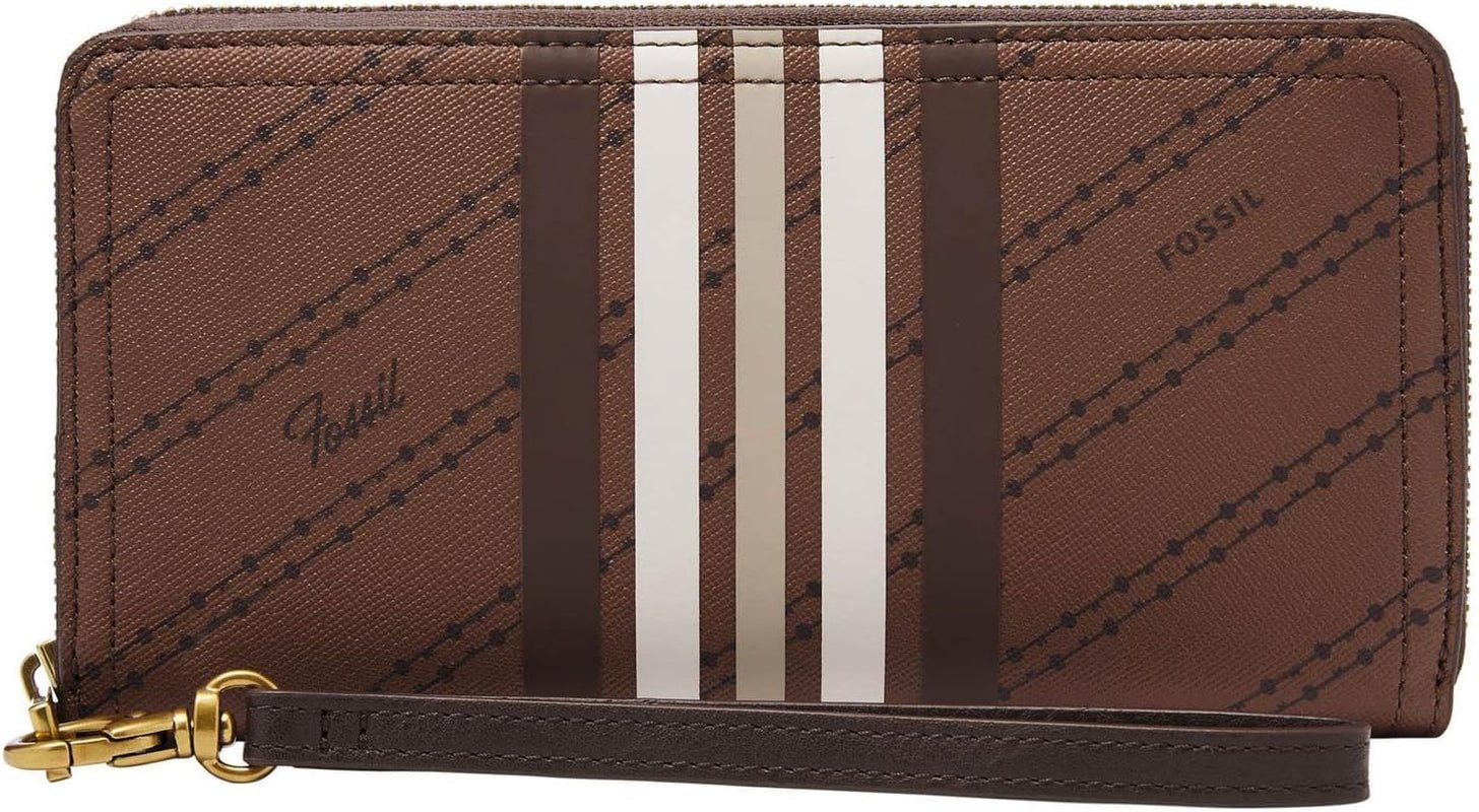 Zegarek Fossil Logan RFID Portfel z zamkiem błyskawicznym 19,7 cm dł. x 1,9 cm szer. x 10,2 cm wys. Torby Damskie Naty Shop Brązowe i paski 19,69 x 10,16 x 10,16 cm