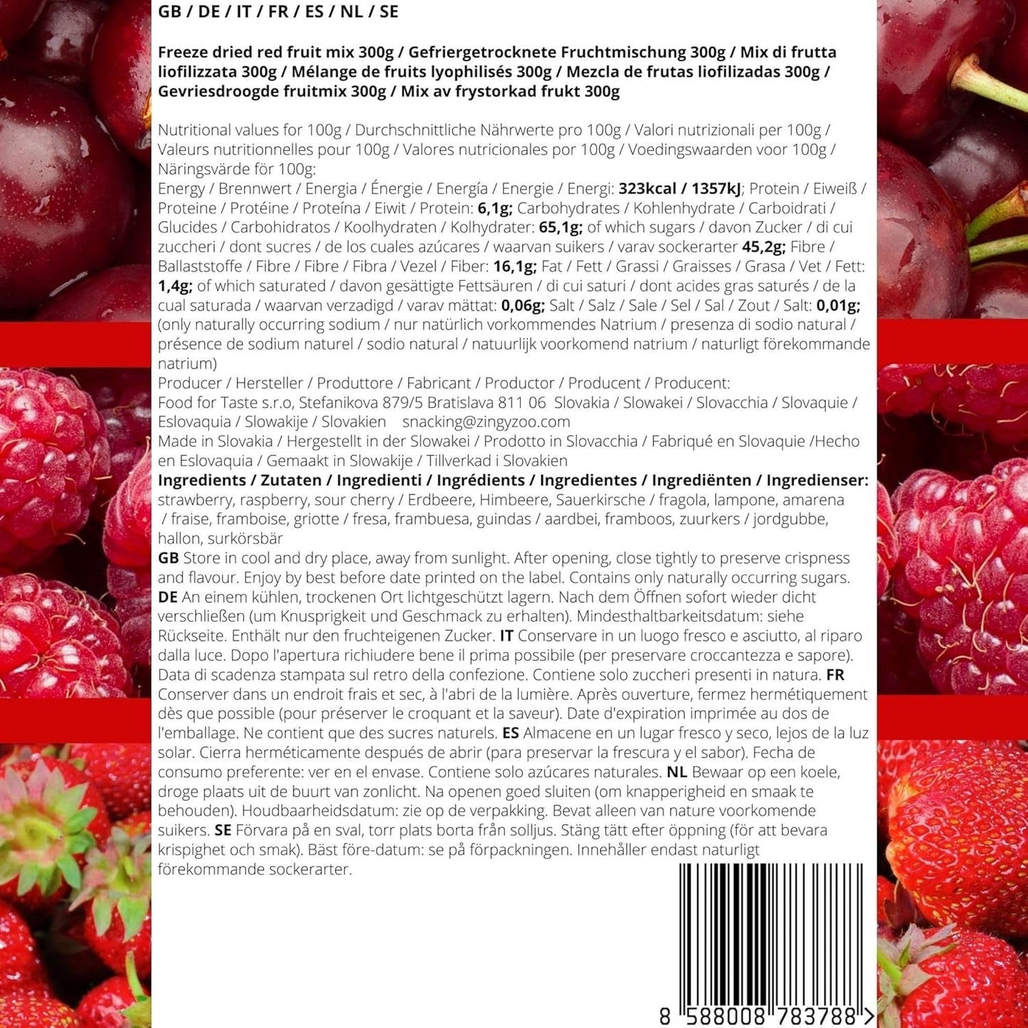 Liofilizowane owoce suszone Mieszanka czerwonych owoców | XL 300g Liofilizowane Truskawki Maliny Wiśnie Mieszanka Suszonych Owoców | Owoce Liofilizowane Truskawka Malina Wiśnia | ZingyZoo Produkty odwodnione Naty Shop