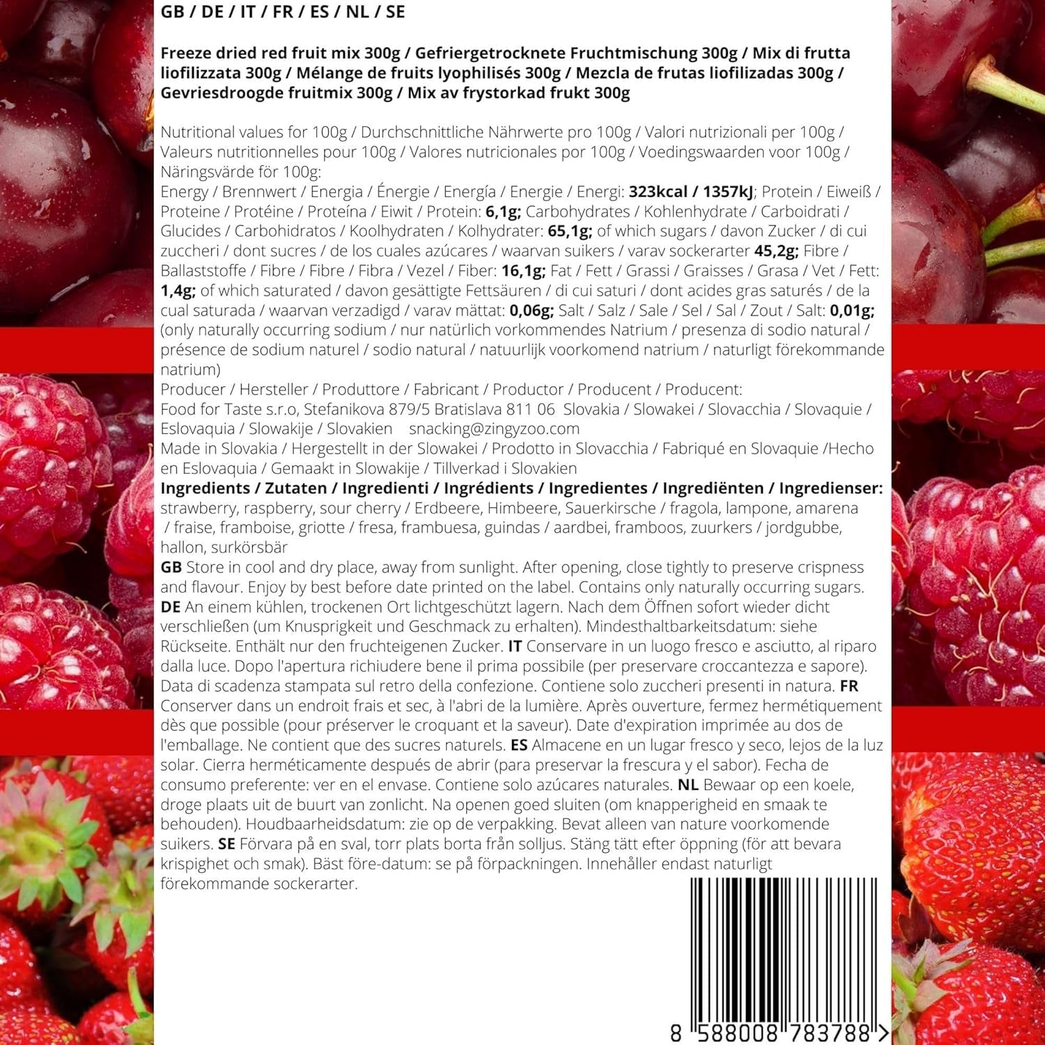 Liofilizowane owoce suszone Mieszanka czerwonych owoców | XL 300g Liofilizowane Truskawki Maliny Wiśnie Mieszanka Suszonych Owoców | Owoce Liofilizowane Truskawka Malina Wiśnia | ZingyZoo Produkty odwodnione Naty Shop