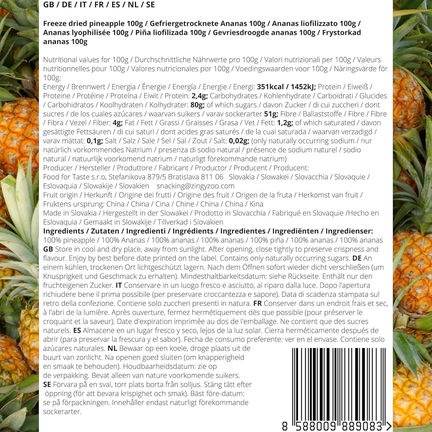 Owoce liofilizowane | Ananas 100% czysty Owoce liofilizowane Ananas liofilizowany | Owoce liofilizowane bez dodatku cukru | Chrupiący ananas liofilizowany - aromatyczny - pyszne ZingyZoo Produkty suszone Naty Shop