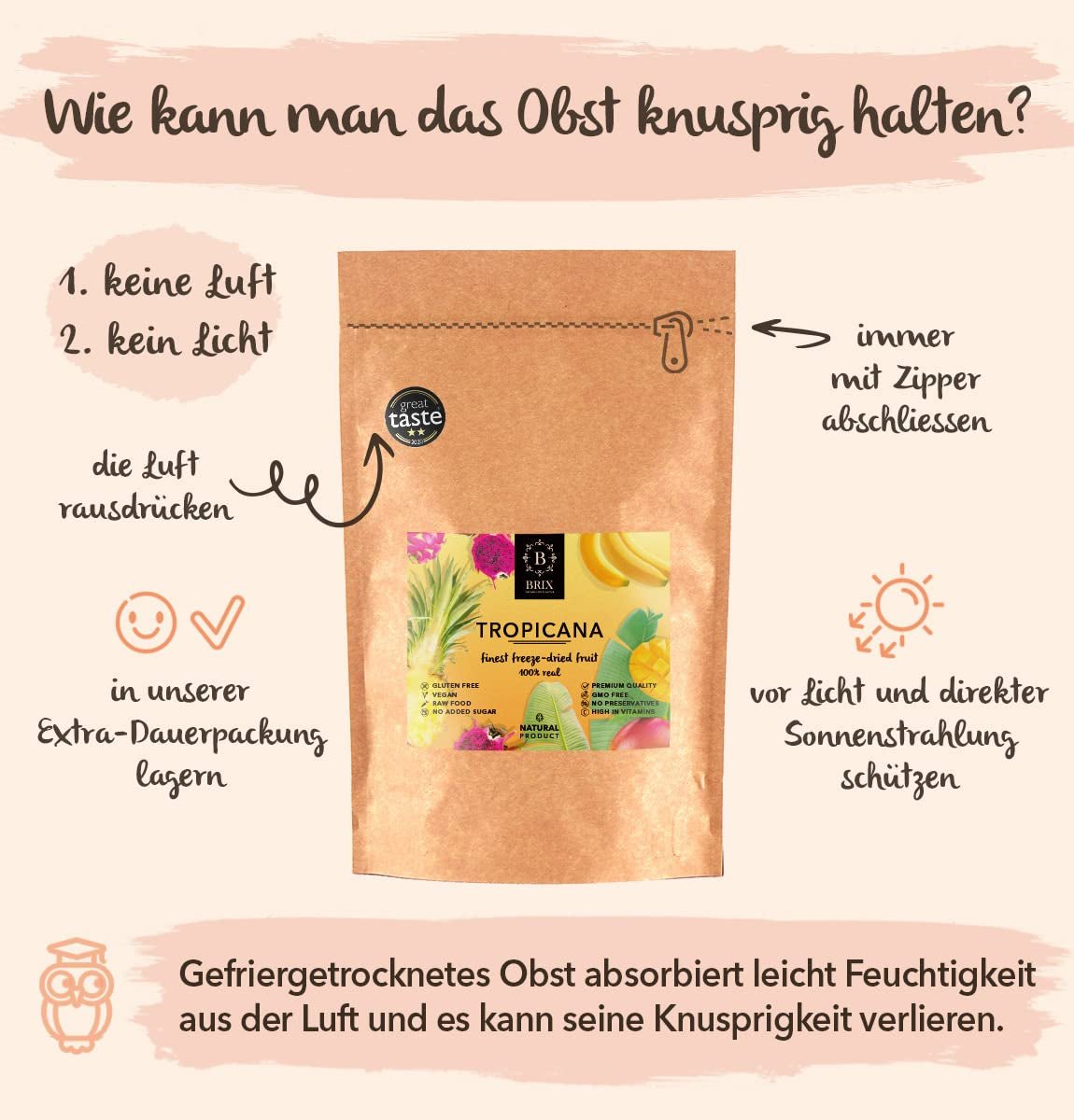 Owoce liofilizowane BRIX | Naturalna, sucha mieszanka owoców tropikalnych 80 g | Nagroda Great Taste dla suszonych owoców | Bez GMO, bez glutenu, wegańskie, z zachowaniem witamin Naty Shop Produkty suszone