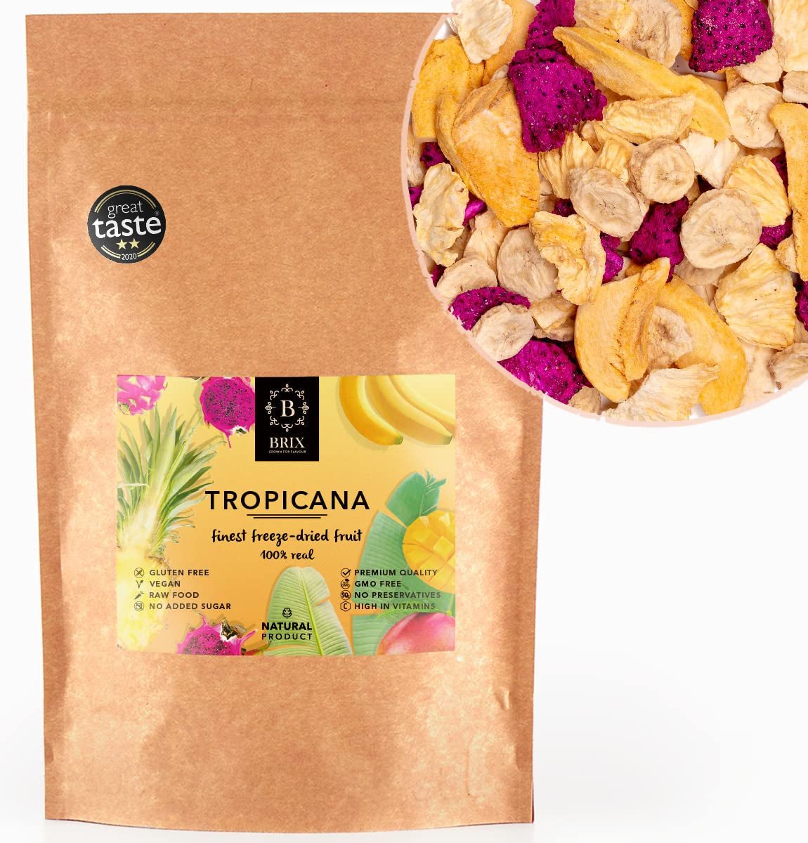 Owoce liofilizowane BRIX | Naturalna, sucha mieszanka owoców tropikalnych 80 g | Nagroda Great Taste dla suszonych owoców | Bez GMO, bezglutenowe, wegańskie, z zachowaniem witamin Naty Shop Produkty suszone Domyślny tytuł