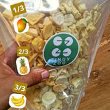 Owoce liofilizowane Mieszanka owoców tropikalnych | XL 350g Liofilizowany Ananas Mango Banan Mieszanka owoców liofilizowanych | Owoce liofilizowane Ananas Banan Mango Mieszanka suszonych owoców | ZingyZoo Produkty odwodnione Naty Shop