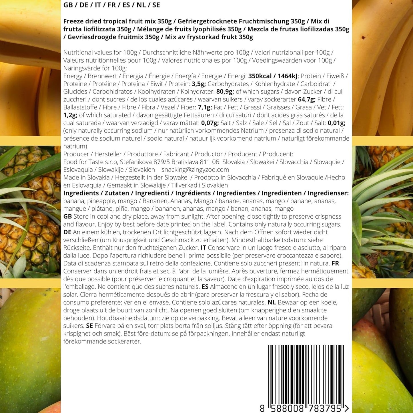 Owoce liofilizowane Mieszanka owoców tropikalnych | XL 350g Liofilizowany Ananas Mango Banan Mieszanka owoców liofilizowanych | Owoce liofilizowane Ananas Banan Mango Mieszanka suszonych owoców | ZingyZoo Produkty odwodnione Naty Shop