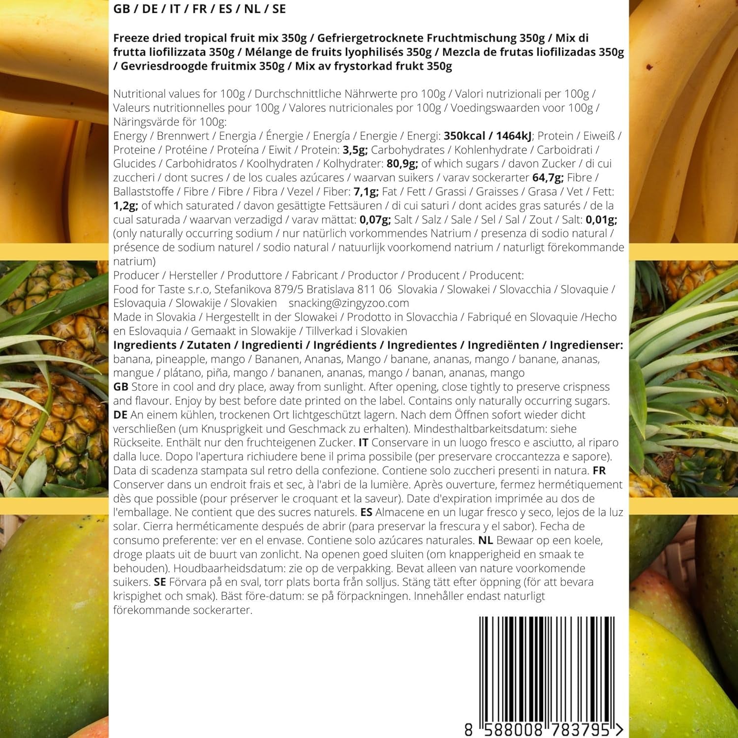 Owoce liofilizowane Mieszanka owoców tropikalnych | XL 350g Liofilizowany Ananas Mango Banan Mieszanka owoców liofilizowanych | Owoce liofilizowane Ananas Banan Mango Mieszanka suszonych owoców | ZingyZoo Produkty odwodnione Naty Shop