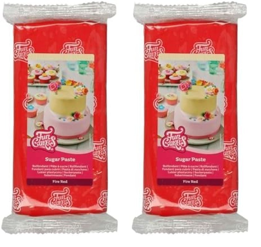 Fondant laminowany FunCakes Fire Red: łatwy w użyciu, gładki, elastyczny, miękki i zginający się, idealny do dekorowania ciast, halal, koszerny i bezglutenowy 1kg (1 opakowanie) Naty Shop Fire Red pasta cukrowa 1kg (2 opakowania)
