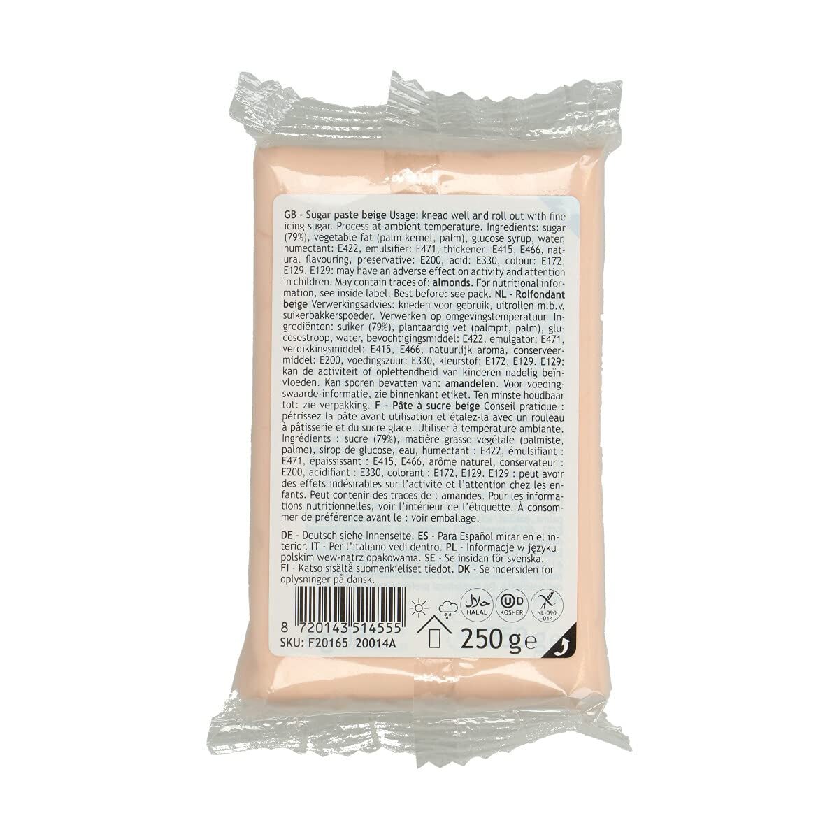 FunCakes Natural Beige Fondant w rolce: łatwy w użyciu, gładki, elastyczny, miękki i zginający się, idealny do dekoracji ciast, halal, koszerny i bezglutenowy, 250g Naty Shop pasta cukrowa