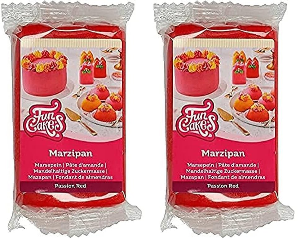 FunCakes Migdałowa Pasta Cukrowa (Marcepan Holenderski) Passion Red: łatwa w użyciu i gładka, idealna do dekoracji ciast, halal, koszerna i bezglutenowa. 250 gr. (opakowanie 2 szt.) Naty Shop pasta cukrowa 250 G (opakowanie 2 szt.)
