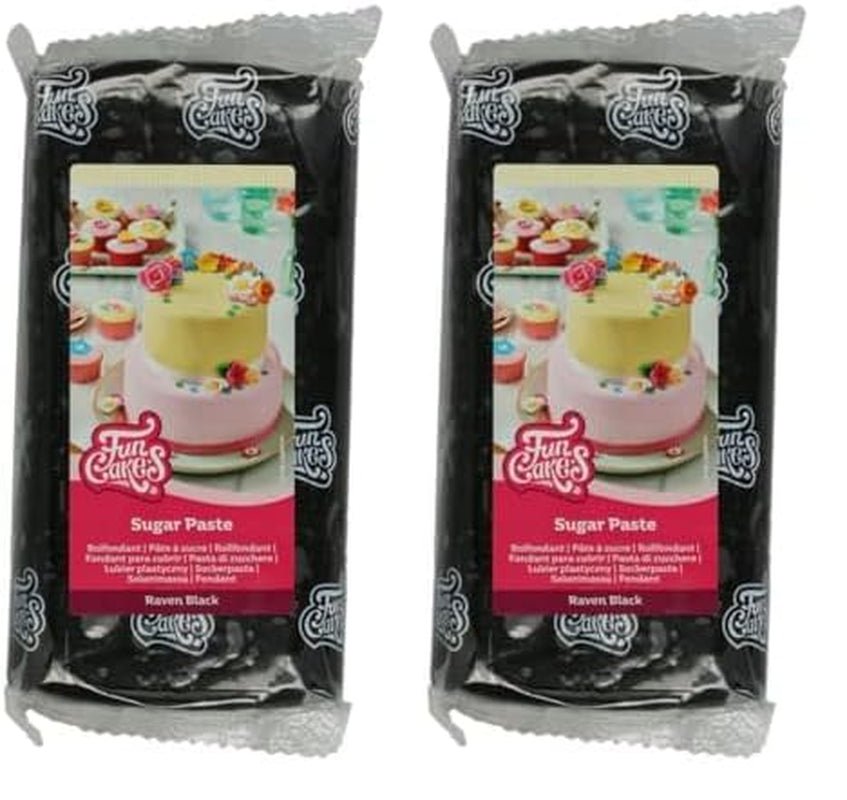 FunCakes Raven Black Rolled Fondant: Łatwy w użyciu, gładki, elastyczny, miękki i giętki, idealny do dekorowania ciast, halal, koszerny i bezglutenowy. 1 kg (opakowanie 2 szt.) Naty Shop Raven czarna pasta cukrowa 1 kg (opakowanie 2 szt.)