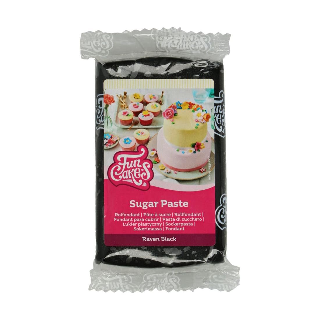 FunCakes Raven Rolled Black Fondant: łatwy w użyciu, gładki, elastyczny, miękki i elastyczny, idealny do dekorowania ciast, halal, koszerny i bezglutenowy, 250g Naty Shop pasta cukrowa Domyślny tytuł