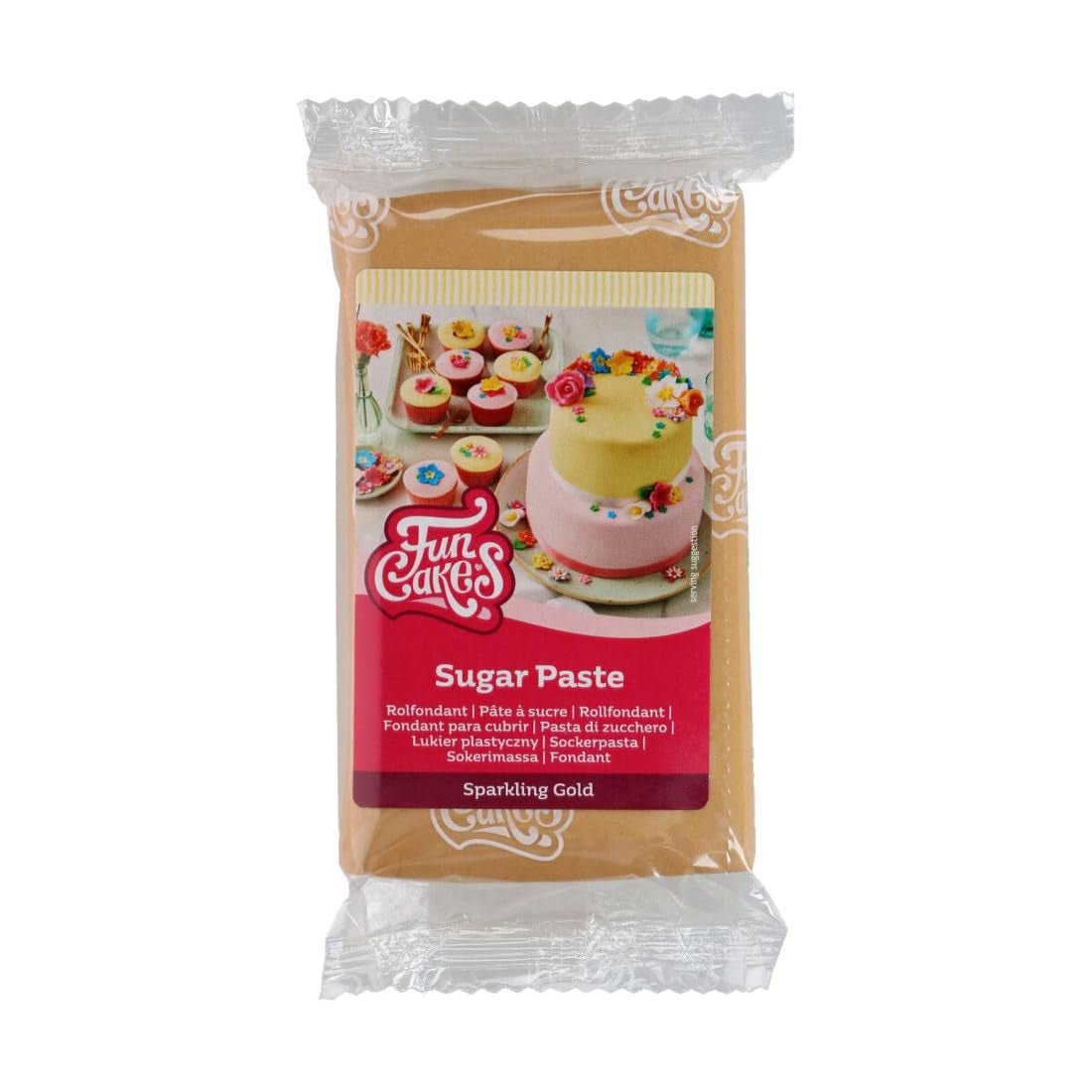 FunCakes Sparkling Gold Fondant w rolce: łatwy w użyciu, gładki, elastyczny, miękki i giętki, idealny do dekorowania ciast, halal, koszerny i bezglutenowy. 250 g Pasta cukrowa Naty Shop Default Title