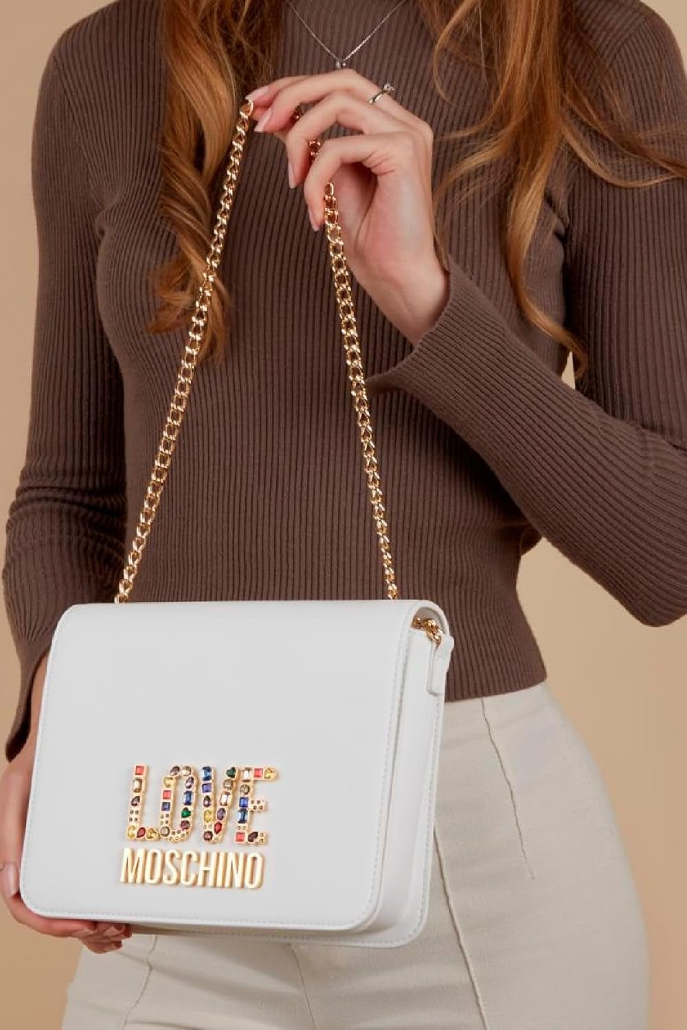 Damska torba na ramię Love Moschino, biała torba na ramię, białe torby damskie Naty Shop
