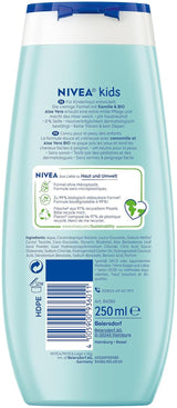 Żel pod prysznic, szampon i odżywka NIVEA KIDS 3w1, pielęgnacja i oczyszczanie dla dzieci o magicznym zapachu jabłka, wyjątkowo łagodna pielęgnacja włosów i skóry dzieci, niezawierająca mydła (250 ml) Dzieci - Kąpiel i Pielęgnacja Naty Shop