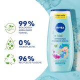 Żel pod prysznic, szampon i odżywka NIVEA KIDS 3w1, pielęgnacja i oczyszczanie dla dzieci o magicznym zapachu jabłka, wyjątkowo łagodna pielęgnacja włosów i skóry dzieci, niezawierająca mydła (250 ml) Dzieci - Kąpiel i Pielęgnacja Naty Shop