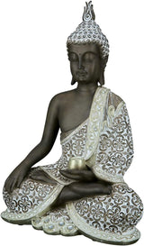 GILDE Rzeźba dekoracyjna Siedzący Budda - Medytacja - brązowy/biały - Wysokość 29 cm Figurki i rzeźby Naty Shop Brown Wysokość 35 cm