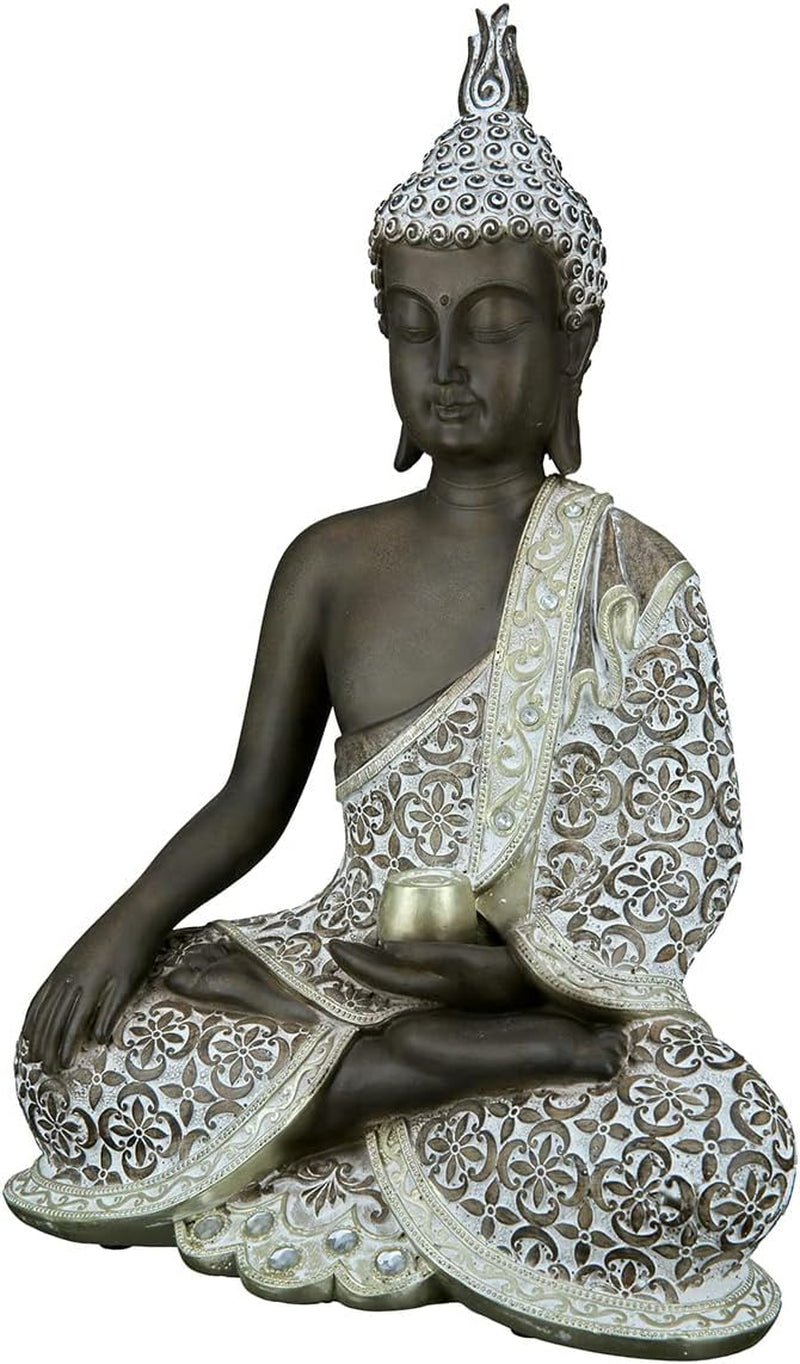GILDE Rzeźba dekoracyjna Siedzący Budda - Medytacja - brązowy/biały - Wysokość 29 cm Figurki i rzeźby Naty Shop Brown Wysokość 35 cm